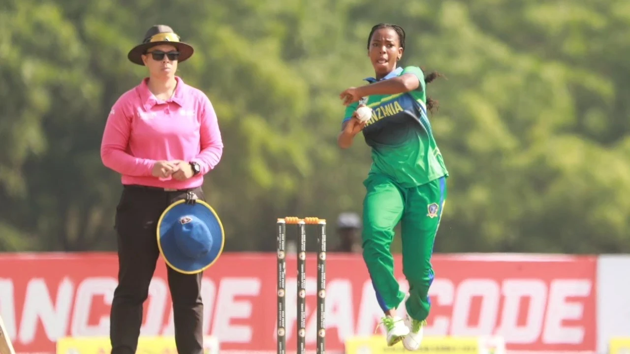 Tanzania's senior national women's cricket squad all-rounder Perice Zakayo bowls against Namibia in the 2024 All-Africa Games clash which took place in Ghana recently. 