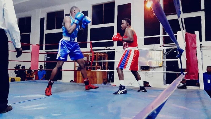 Boxers are pictured trading jabs in the 2022 National Club Championships' bout which took place in Dar es Salaam.