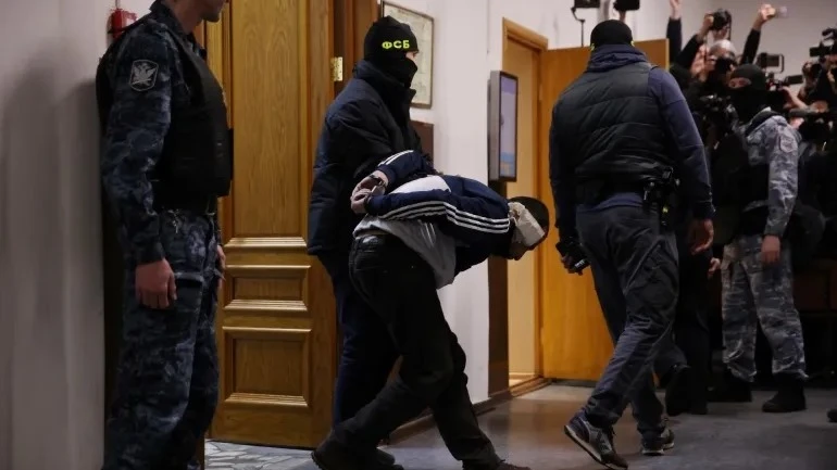 A man suspected of taking part in the attack of a concert hall that killed 137 people in Moscow is brought into the Basmanny District Court in Moscow on March 24, 2024 
