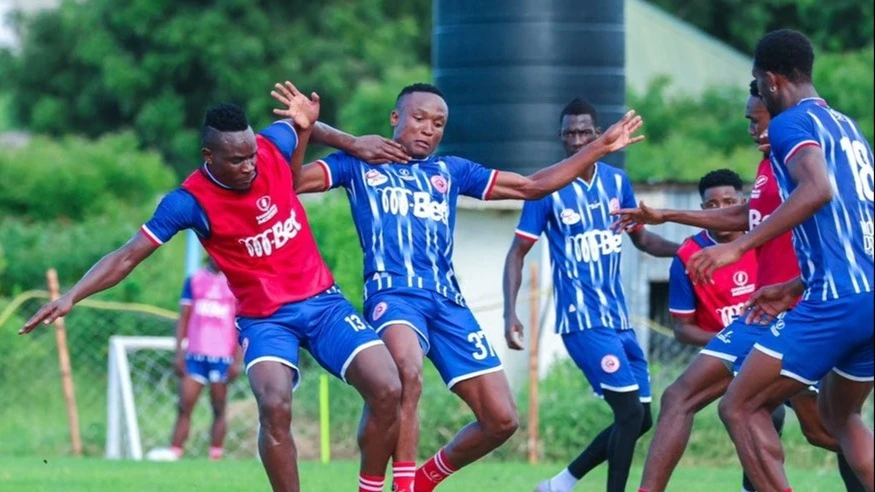 Simba SC players are pictured participating in training in Dar es Salaam recently in preparation for the 2023/24 NBC Premier League and 2023/24 CAF Champions League quarterfinals