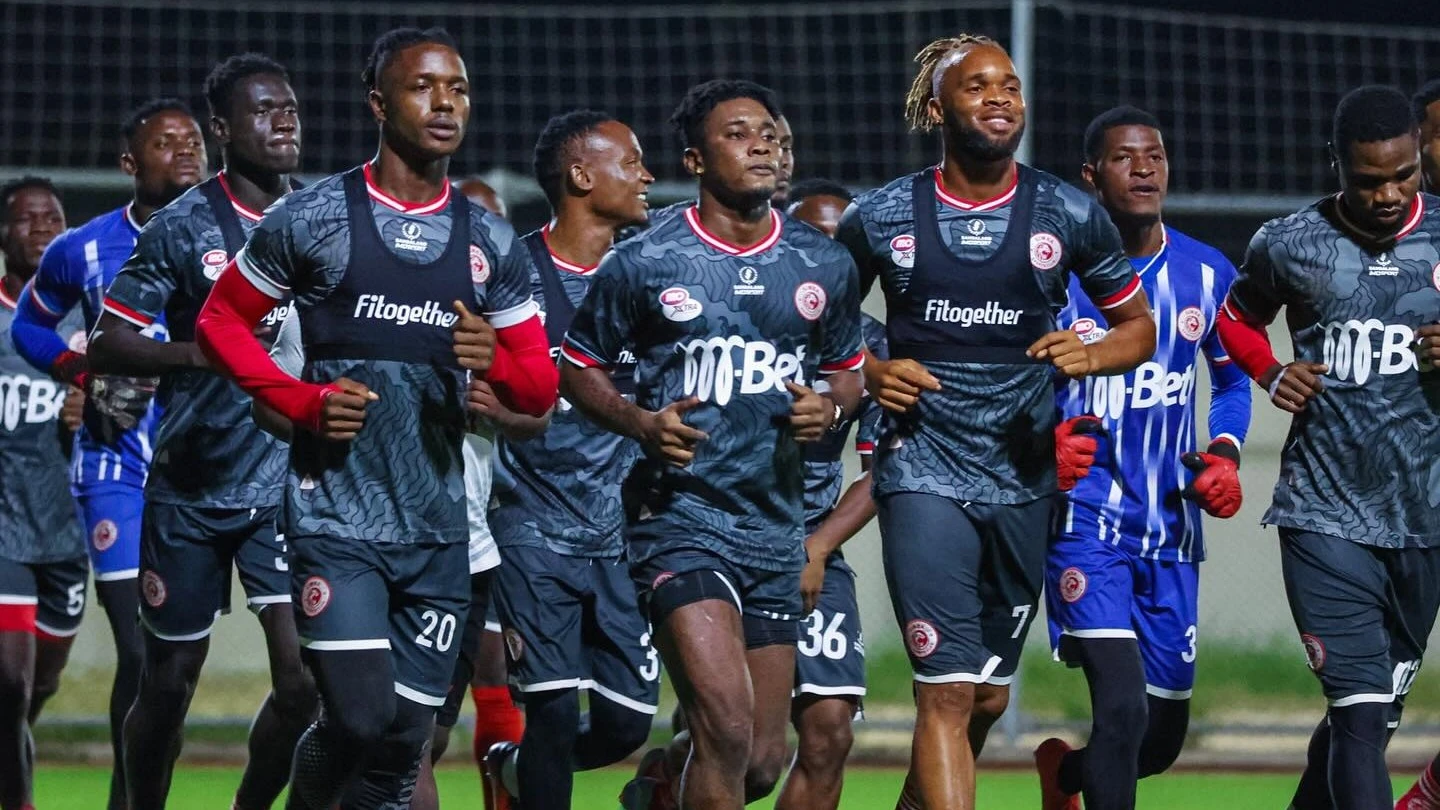 Simba SC players are pictured participating in training in Zanzibar recently in preparation for the 2023/24 CAF Champions League quarterfinals as well as the 2023/24 NBC Premier League.