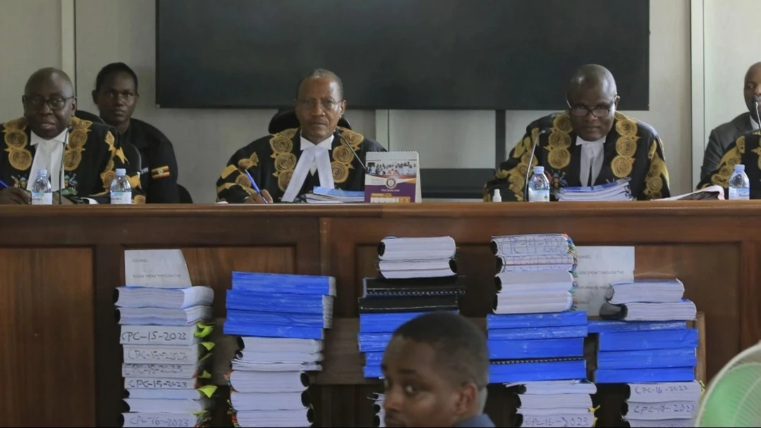 The five-judge panel of Uganda’s Constitutional Court at a hearing in Kampala, the capital, on Wednesday.