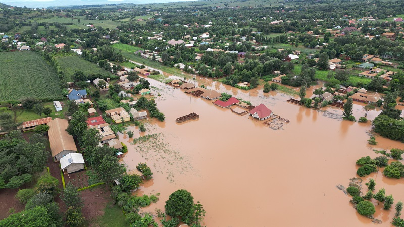Aerial view of a section of the more than 2000 residence in Karatu district Arusha region surrounded by floods after the dam that receives water from the Ngorongoro Mountains overflowed due to the ongoing downpour as captured yesterday. 
