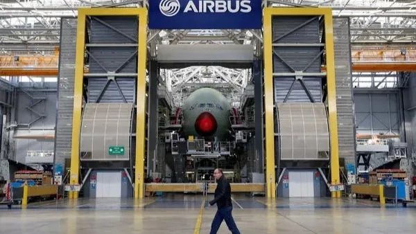 An Airbus A380 at the final assembly line at Airbus headquarters near Toulouse, France.