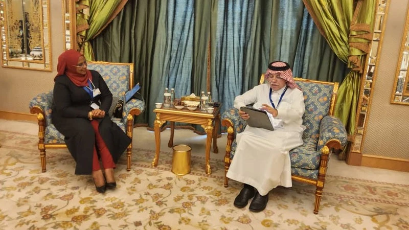 Minister of Industry and Trade, Dr. Ashatu Kijaji (L), engaged in discussions with her Saudi counterpart, Dr. Majid Al Kasabi, in Riyadh on Monday. 
