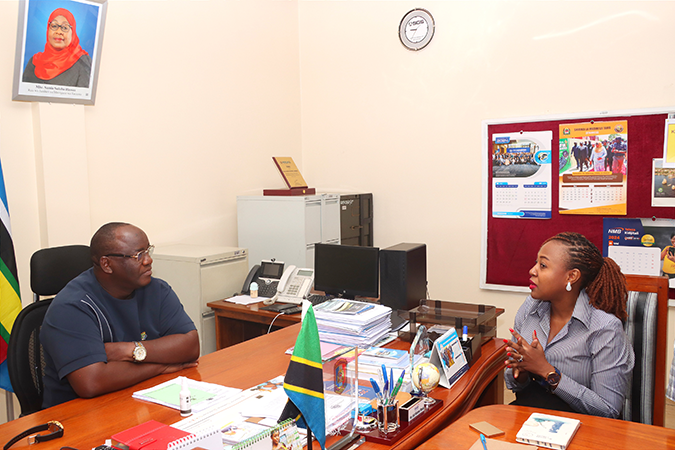 Mwanza Regional Commissioner Hon. Said Mtanda (left) listening to Communications Manager of Serengeti Breweries Limited, Neema Temba, during her visit today at the Regional Commissioner’s office in Mwanza.