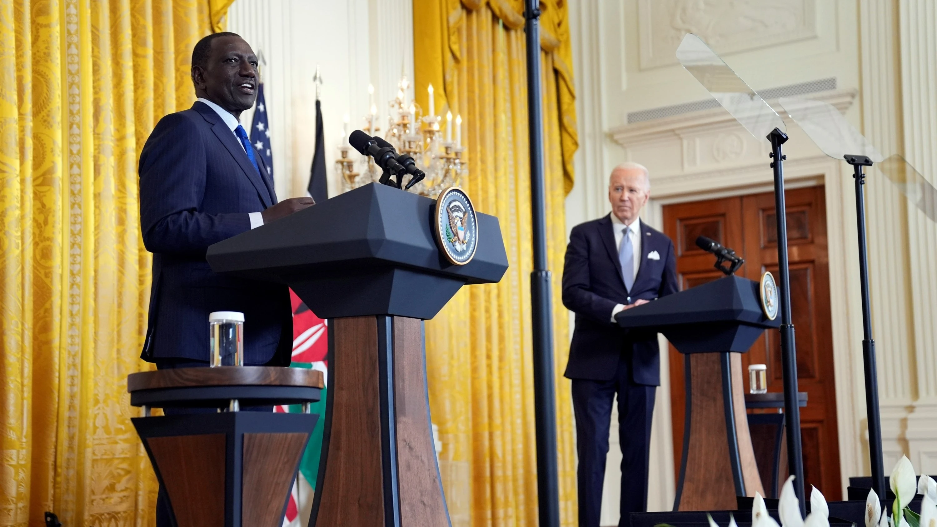 Kenya's President William Ruto speaks during a news conference with President Joe Biden in the East Room of the White House, May 23, 2024, in Washington. 