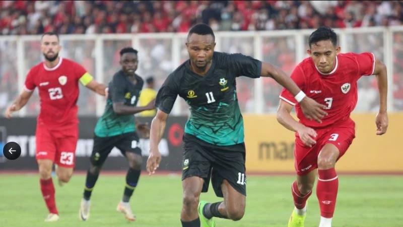Taifa Stars forward Waziri Junior dribbles past Indonesia’s defender during an international friendly match held at the Madya Stadium, in Jakarta yesterday. Taifa Stars and hosts Indonesia settled for a goalless draw.