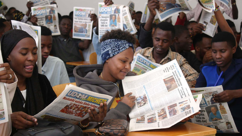Students pursuing a Bachelor of Arts in Journalism and Public Relations at the University of Dodoma in a buoyant mood late last week after their dream of publishing a laboratory newspaper came true – printed by The Guardian Ltd. 